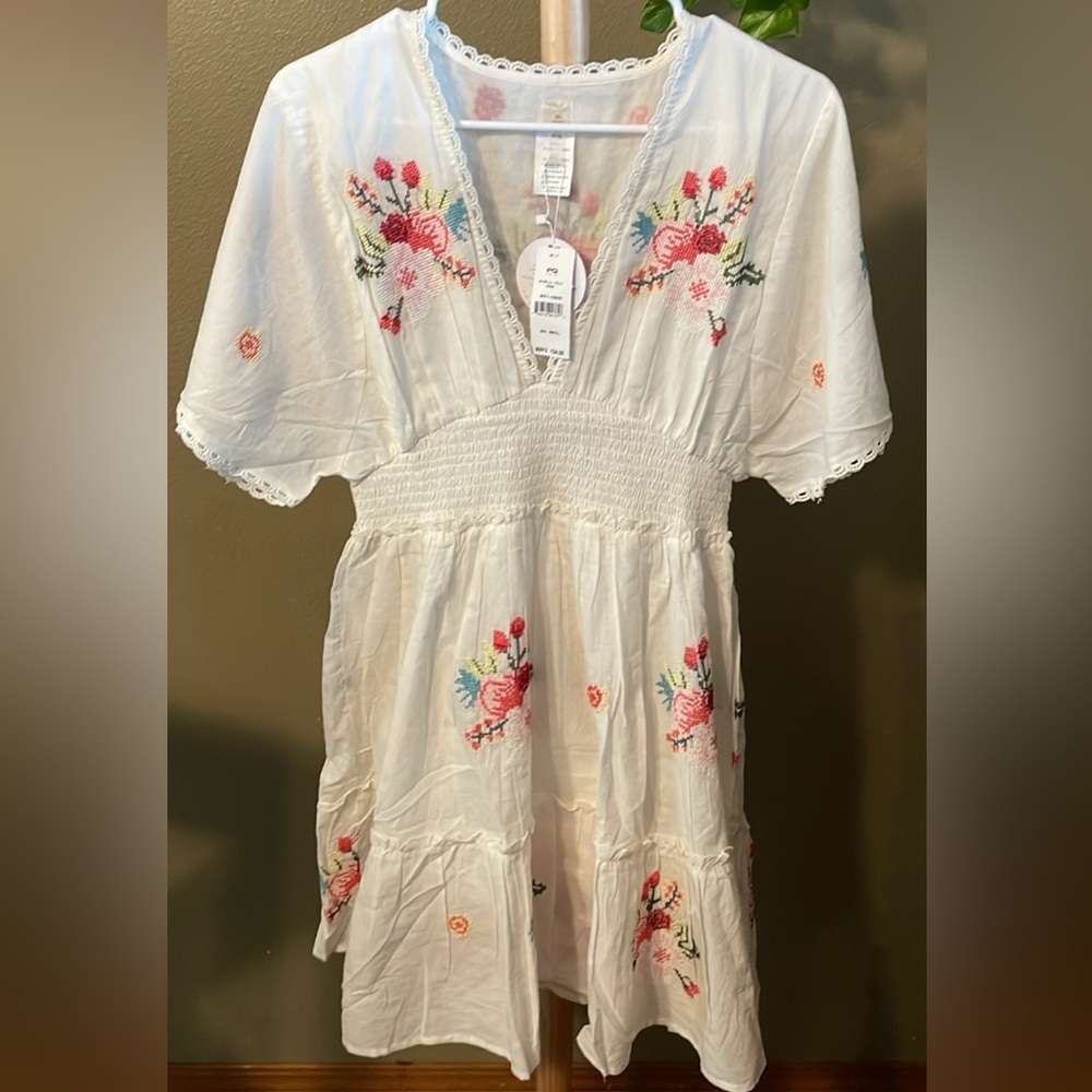 PQ Swim White Embroidered floral dress